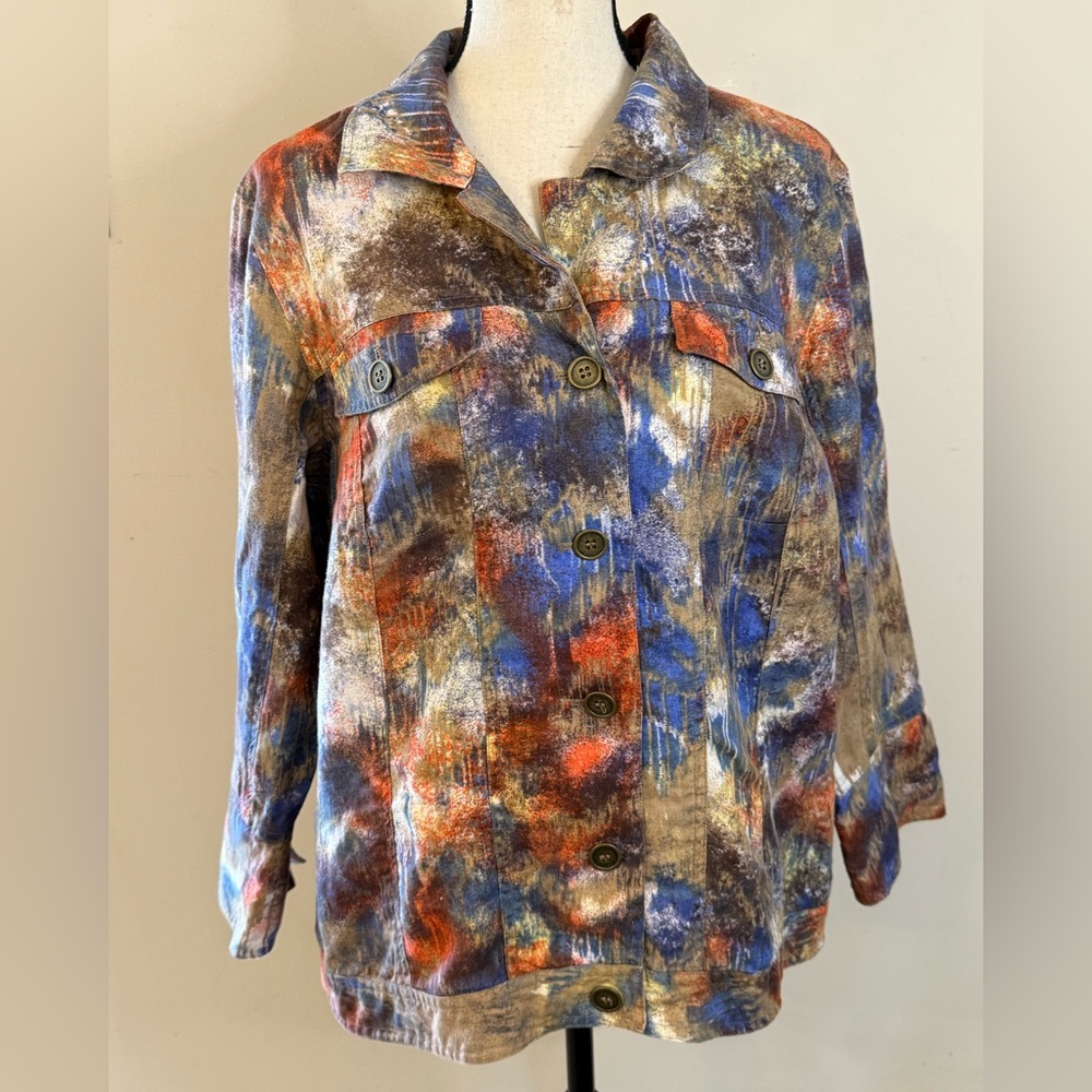 Multiples linen button up jacket abstract multico… - image 4